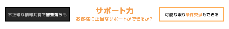 サポート力 お客様に正当なサポートができるか? 不正確な情報共有で審査落ちも/可能な限り条件交渉もできる